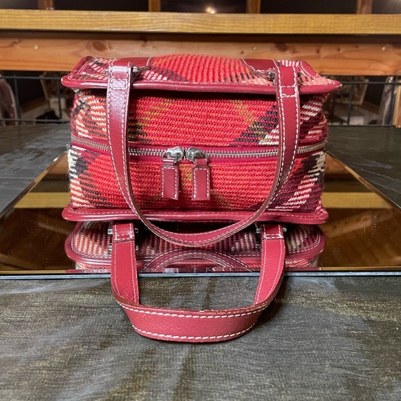 RARE Burberry Blue Label red woven plaid handbag - Picture 6 of 12